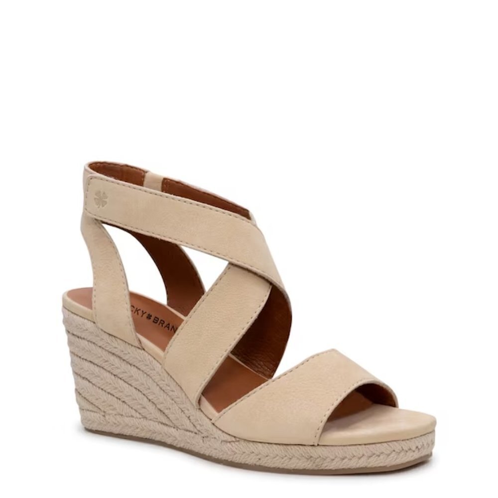 Lucky Brand Women's "Mendona" espadrille wedge sandals sz 10 open toe leather